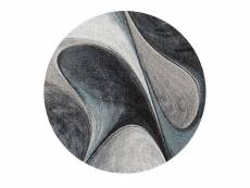 Un amour de tapis - tapis rond - tapis salon moderne design 140x140 cm - tapis salon bleu gris noir - tapis vague à poils ras graphique rectangulaire
