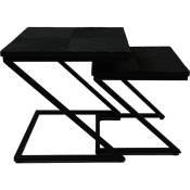 Verona - Set de 2 tables d'appoints - Bois de manguier/fer - Noir - 40x40x40/50x50x50 cm - Noir