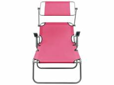 Vidaxl chaise longue avec auvent acier rose 310337