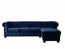 William - canapé chesterfield d'angle droit - 4 places - en velours - lisa design - bleu nuit