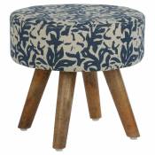 Womo-design Tabouret d'entrée en bois rond siége ottoman rembourré coussin d'assise bleu