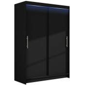 Armoire Atlanta 117, Noir, 200x120x58cm, Portes d'armoire: Glissement, led - Noir