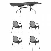 Ateena - Set table extensible 160/210 x 90 cm + 4 fauteuils