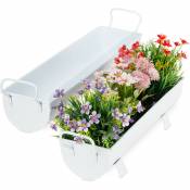 Balconnière gouttière pot de fleurs métal jardinière zinc jardin bac à fleurs déco set de 2, blanc - Relaxdays