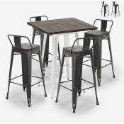 Ensemble table haute 60x60cm bois métal bar 4 tabourets