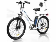 Hitway vélo électrique shimano - pneu 26 pouces - moteur 250w -7 vitesses - batterie au lithium amovible 36v 11,2ah - blanc