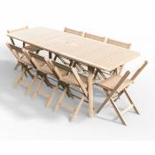 Homifab - Ensemble table de jardin extensible 6 à 8 personnes en bois massif blanchi + 8 chaises pliantes - Sydney - Blanc