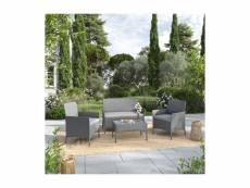 Imora - salon de jardin résine tressée gris - ensemble 4 places - canapé + fauteuil + table