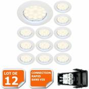 Lampesecoenergie - Lot de 12 Spot led complete ronde fixe eq. 50w blanc chaud
