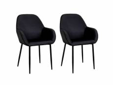 Lot de 2 fauteuils de table giulia effet velours - noir