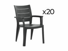 Lot de 20 chaises de jardin empilables en résine coloris gris - longueur 59 x profondeur 60 x hauteur 90 cm