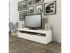 Meuble tv salon 130 cm 2 compartiments 1 porte blanc