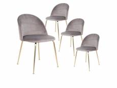 Meyrin - lot de 4 chaises velours gris et pieds métal doré