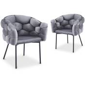 Miranda - Lot de 2 chaises velours gris pieds en métal noir - Blanc