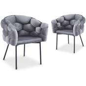 Mobilier Deco - miranda - Lot de 2 chaises velours gris pieds en métal noir - Blanc