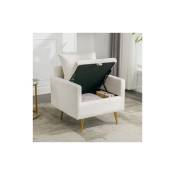 Okwish - Chaise, fauteuil, ottoman avec rangement, coussin et accoudoirs en velours minimaliste moderne, chaise longue avec pieds en métal doré,