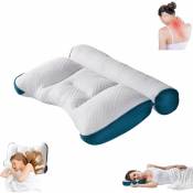 Oreiller cervical avec comptoir, oreiller cervical en duvet d'oie, oreiller pour dormeurs sur le côté et sur le dos (bleu)