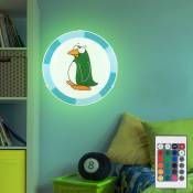 Plafonnier chambre d'enfant plafonnier pingouin enfants plafonnier enfant bleu, verre acier, télécommande dimmable, 1x LED RVB 8,5W 806Lm blanc