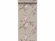 Pp intissé éco texture fleurs de cerisier taupe et violet - 148717 - 0,53 x 10,05 m 148717