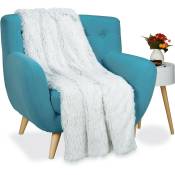 Relaxdays Plaid fausse fourrure, couverture moelleuse pour le canapé, couvre-lit décoratif XXL, 150x200 cm, blanc/gris