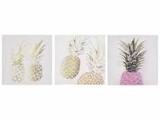 Set de 3 toiles imprimées motif ananas roses et dorés