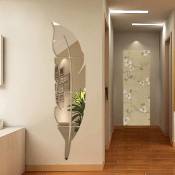 Shining House - Miroir acrylique 3D - Décoration murale - En forme de plume - Décoration murale autocollante ,7318cm, argentée - white