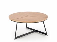 Table basse ronde avec plateau aspect chêne 80cm et piètement design en métal noir phebus 199