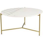 Table basse ronde design en marbre blanc et laiton