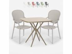 Table carrée 70x70cm + 2 chaises beige intérieur extérieur jardin bar restaurant lavett