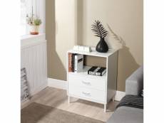 Table de chevet moderne blanche avec un niche et 2 tiroirs salon ou bureau ou chambre 60*40*70cm