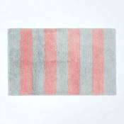 Tapis de bain à rayures Rose et gris antidérapant 100% coton, 50 x 80 cm - Gris & Rose - Homescapes