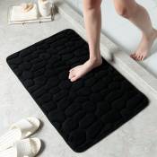 Tapis de bain antidérapant en pierre gaufrée - noir, mousse à mémoire de forme - Tapis de bain 40x60 cm ,Paillasson couleur pure, Repose-pieds