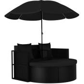 Vidaxl - Lit de jardin avec parasol Résine tressée Noir