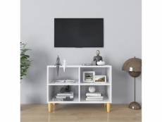 Vidaxl meuble tv avec pieds en bois massif blanc brillant