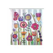 Wenko - Rideau de douche Rollin'Art Full Bloom, rideau de baignoire textile hydrofuge 100 % polyester à motif prairie fleurie & bande de lest,
