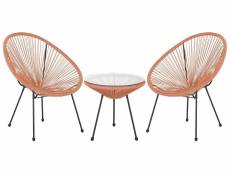 2 fauteuils spaghetti en rotin orange et table pour intérieur et extérieur acapulco ii 297771