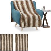 3x Plaids fausse fourrure, couverture moelleuse pour le canapé, couvre-lit pratique, taille 150 x 200 cm, brun