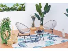 Acapulco : ensemble 2 fauteuils oeuf + table basse gris clair