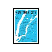 Affiche 30x40 cm et cadre noir - Carte New-York City - Olivier Bourde