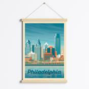Affiche Philadelphie + Cadre Magnétique (Bois) 50x70