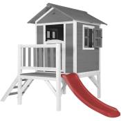 AXI - Maison Enfant Beach Lodge xl en Gris avec Toboggan en Rouge Maison de Jeux en Bois ffc pour Les Enfants Maisonnette / Cabane de Jeu pour Le