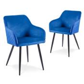 Clyde - Lot de 2 chaises en velours bleu piètement en métal noir