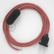 Cordon pour lampe, câble RZ09 Effet Soie ZigZag Blanc-Rouge