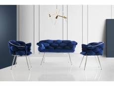 Ensemble canapé 2 places et 2 fauteuils krogh métal chrome et velours bleu marine
