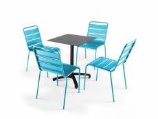 Ensemble table de jardin stratifié ardoise foncé et 4 chaises bleu