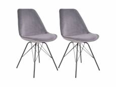 Haga - lot de 2 chaises velours gris avec piétement métal noir