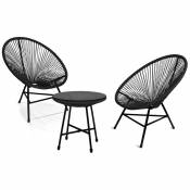 Idmarket - Salon de jardin izmir table et 2 fauteuils oeuf cordage noir - Noir