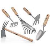 Kit 5 outils de jardin Manche bois Inox et Fer forgés