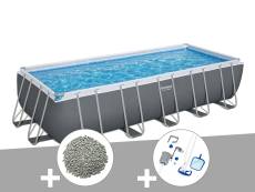 Kit piscine tubulaire Bestway Power Steel rectangulaire 6,40 x 2,74 x 1,32 m + 10 kg de zéolite + Kit d'entretien