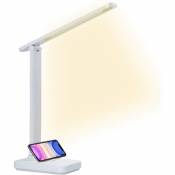 Lampe de bureau LED Lampe de chevet Rechargeable sans fil, luminosité réglable Protection des yeux Lampe de table avec support pour téléphone